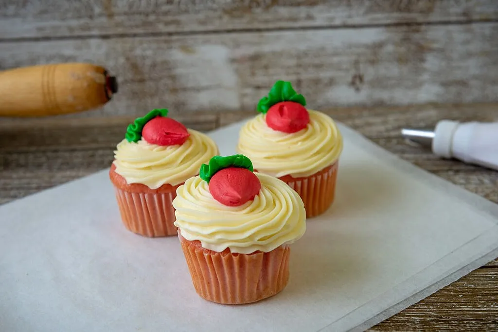 Carrot Cupcakes, Spiced carrot cupcakes with a cream-cheese swirl.